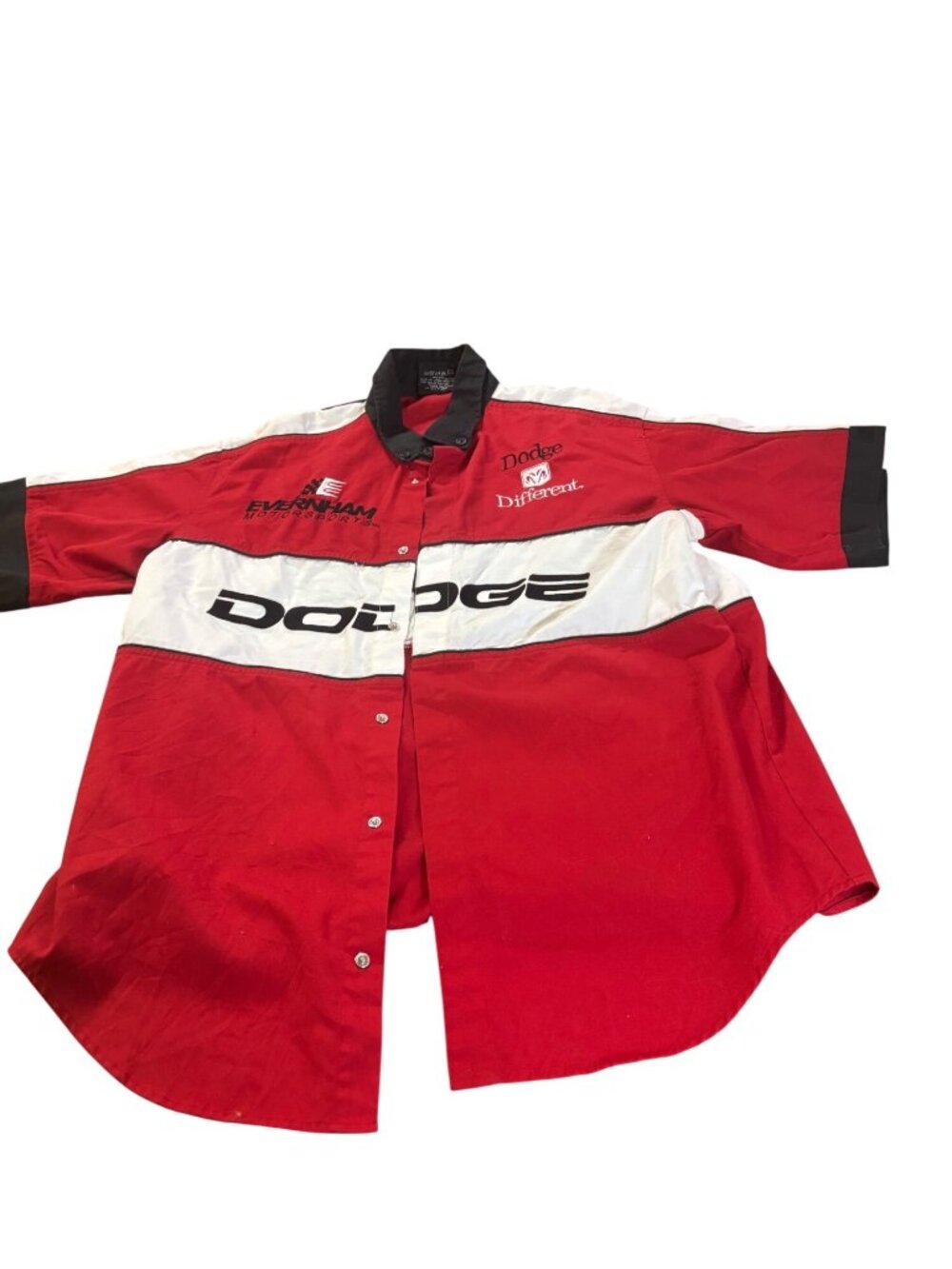 Chase Authentics Dodge Racing Button-Up Shirt Red White Colorblock Size M